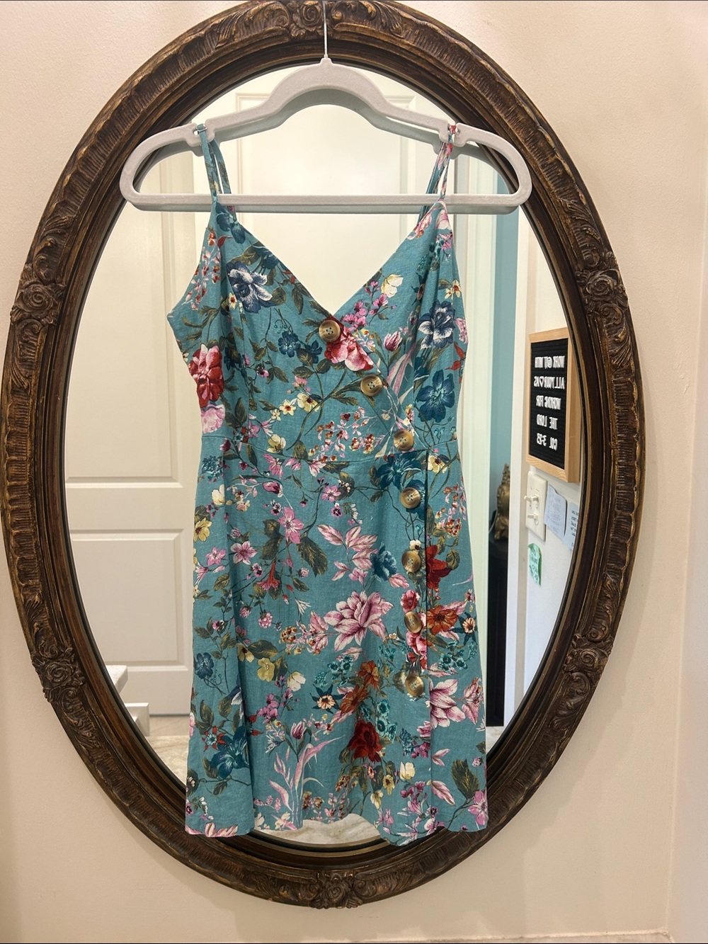 Lush Teal Floral Button-Front Mini Dress
